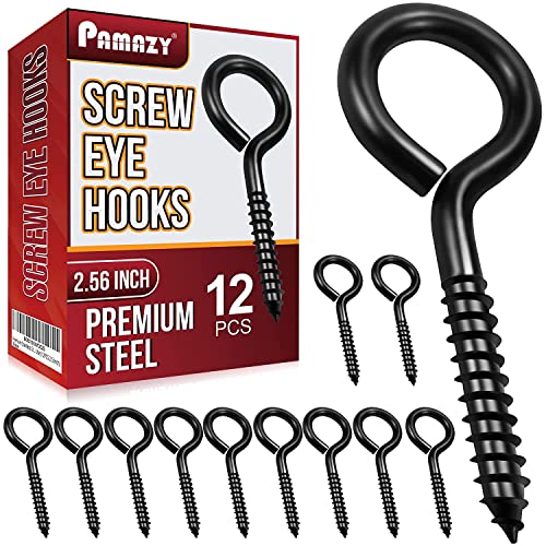 PAMAZY 2.56” Heavy Duty Screw Eye Hooks, 12Pcs Self-Tapping Eyelet Screw-in - size: 12Pcs