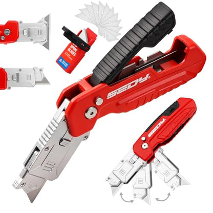 2-in-1 Utility Knife Scraper, Folding Box Cutter with 13 SK5 Blades