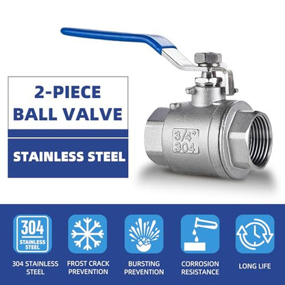 3/4" NPT Full Port Ball Valve, 2-Piece Stainless Female Thread 1000WOG DN20 - size: 3/4"-NPT