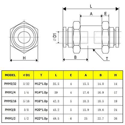 Bulkhead Union Push to Connect Tube Fitting 3/8 In Tube OD Stainless Steel Double Threaded (5 Packs) - size: 3/8" (pack of 5)