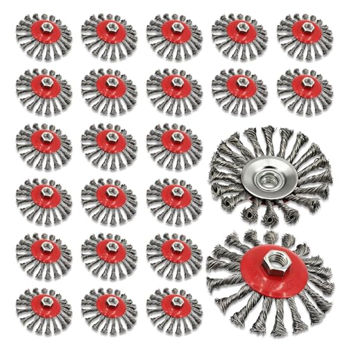 24 Pack 4-1/2 Inch Twist Knotted Wire Wheel Brush for 4 1/2 Angle Grinder with 5/8 Inch-11 Threaded Arbor Carbon Steel Wire Wheel for Heavy-Duty Conditioning Removing Rust