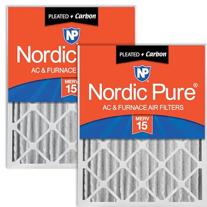 Nordic Pure 20x25x4 Pleated MERV 15 Plus Carbon Air Filters 2 Pack - style: MERV 15 + Carbon