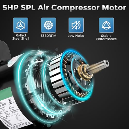 Garvee 5 HP SPL Air Compressor Motor, 3450RPM 184T Frame Electric Motor, 230V, 1.88" Shaft Length, 7/8" Keyed Shaft, Dual CW/CCW Rotation for Air Compressor General Purpose Equipment - size: 5HP 7/8" Shaft