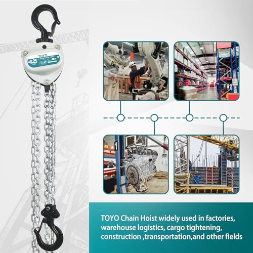 TOYO 550lbs Chain Hoist 1/4 Ton - Mini Hand Hoist with 10FT Chain, for Garages, Warehouse, Automotive - Heavy Duty Pulley Hoist with 2 Heavy Duty Hooks (550Lb 10Ft) - size: 1/4 Ton 10FT