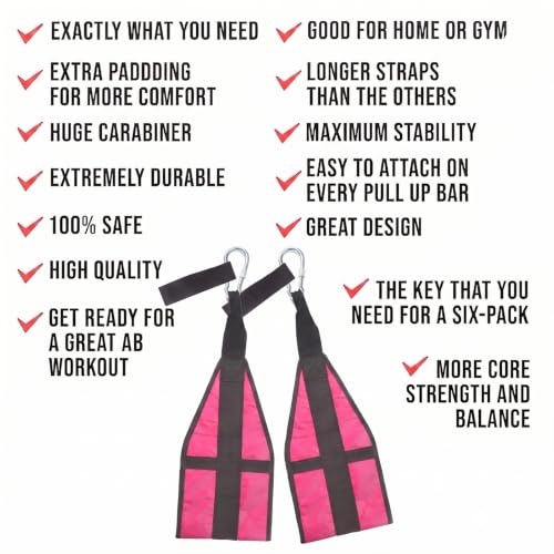 Hanging Ab Straps for Pull Up Bar,Gym Ab Sling Straps for Arm Pull up Workout Support for Training Knee and Leg Raises - color: Pink