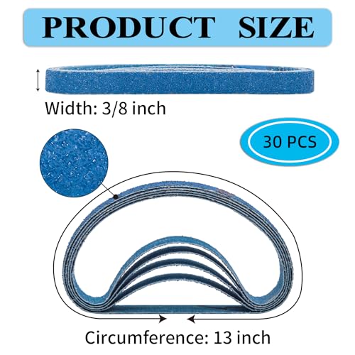 3/8x13 Inch Zirconia Sanding Belts, 60 Grit, 30 Pack - color: 60 Grit, size: 3/8x13 inch