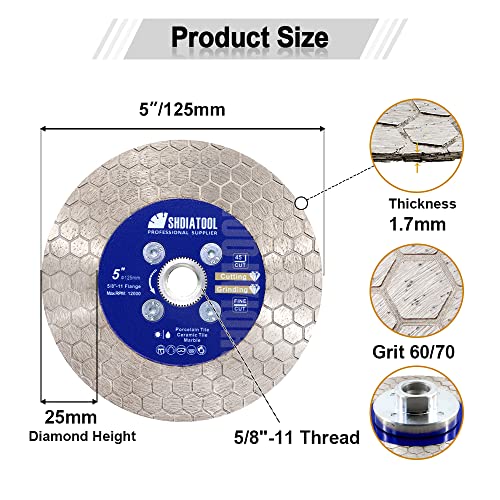 SHDIATOOL Diamond Saw Blade 5-inch, Tile Cutting Grinding Disc Wheel 125mm for Porcelain Ceramic Tile Granite Marble Artificial Stone - size: 5" Hexagon Shape