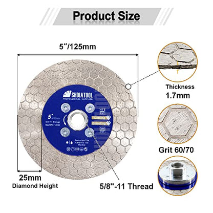 SHDIATOOL Diamond Saw Blade 5-inch, Tile Cutting Grinding Disc Wheel 125mm for Porcelain Ceramic Tile Granite Marble Artificial Stone - size: 5" Hexagon Shape