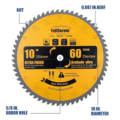 10 Inch Thin Kerf Fine Finish Crosscut Table Saw Blades, 60-Tooth ATB TCT Fine Finish Wood Cutting Circular Saw Blade with 5/8 Inch Arbor - size: 10 Inch 60T