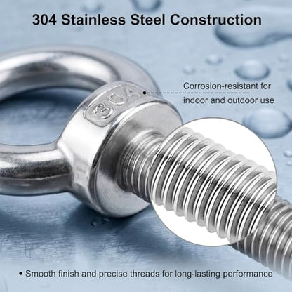 2X M6 Stainless Steel Eye Bolts with Nuts, 1/4" x 4" Lifting Ring Eye Bolt - size: M6x100mm (1/4"x4")