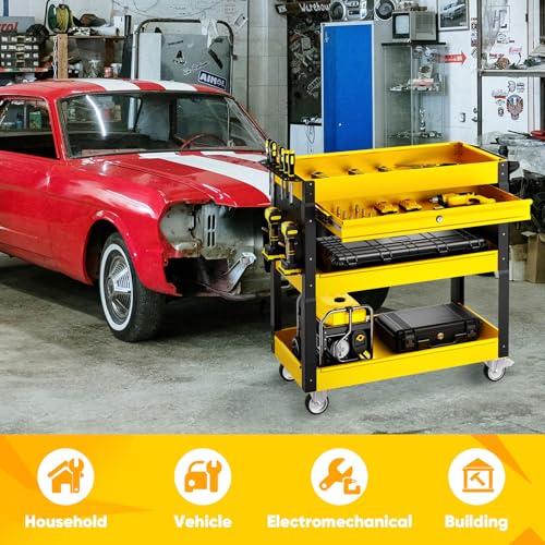 4 Tier Rolling Tool Cart, 400LBS Heavy Duty Tool Service Cart - color: Yellow