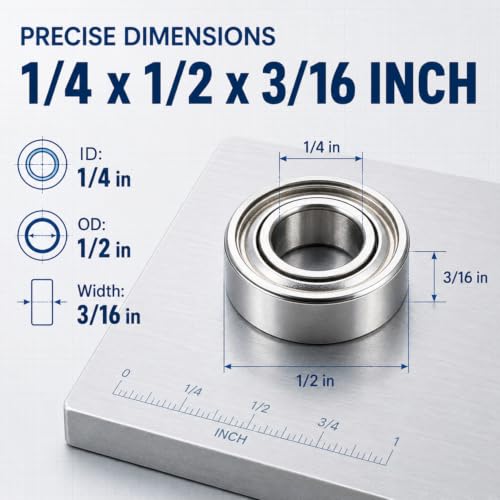 10 PCS R188-ZZ Deep Groove Ball Bearings, 1/4 Inch x 1/2 Inch x 3/16 Inch Miniature Bearings, Double Metal Sealed Shielded Precision Ball Bearings (R188-ZZ)