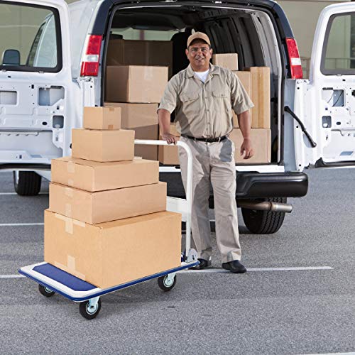 IRONMAX Foldable Push Hand Dolly with Swivel Wheels, 330 LBS Load Capacity - style: Blue+White 330lbs