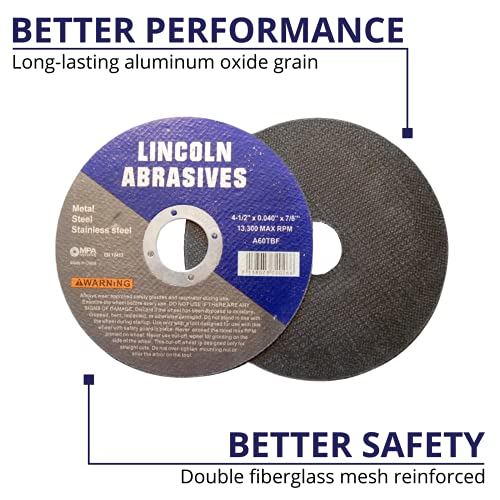 200 Pack 4.5" Cut-Off Wheels Lincoln Abrasives .040" Metal & Stainless Steel - style: 4.5" x .040"