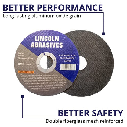 200 Pack 4.5" Cut-Off Wheels Lincoln Abrasives .040" Metal & Stainless Steel - style: 4.5" x .040"