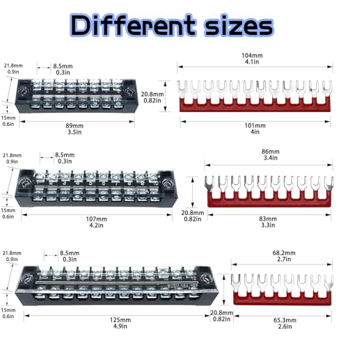 6 Sets 8/10/12 Positions 600V 15A Terminal Blocks Ground Circuit Dual Row Bus Bar Wire Screw Terminal Block Kit with Cover 600V Pre Insulated Terminal Strip WW004-15081012 - size: 15A 8P+10P+12P