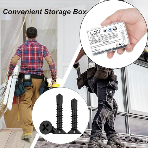 120Pcs Self Tapping Screws for Metal, 410 Stainless Steel, Black Coating, #8 x 1/2" Phillips Drive Flat Head Self Drilling Screws, Countersunk Sheet Metal Screws, Deck Screws Kit with 1 Bits - size: 100pcs #8 x 1/2", style: Flat Head