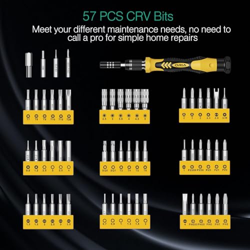 ORIA Small Screwdriver Set, 61 in 1 Precision Screwdriver Set with 57 Bits, Mini Screwdriver Repair Tools with Extension Rod for Mobile Phone, Game Console, Tablet, Yellow - color: Yellow