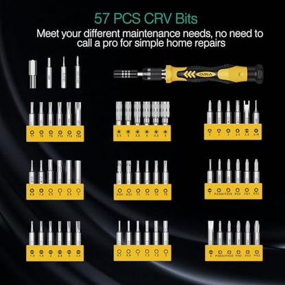 ORIA Small Screwdriver Set, 61 in 1 Precision Screwdriver Set with 57 Bits, Mini Screwdriver Repair Tools with Extension Rod for Mobile Phone, Game Console, Tablet, Yellow - color: Yellow