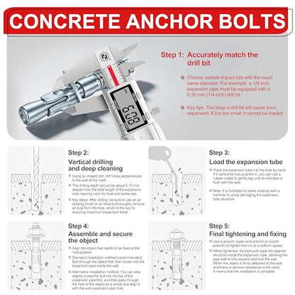 1/4 x 2-1/4 in Wedge Anchors 12 pcs Galvanized Concrete Anchors - size: 1/4 x 2-1/4In