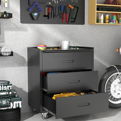 Mobile Garage Tool Storage Cabinet with 3 Drawers,Black Rolling Cabinet - color: Black, style: 3 drawer with wheels