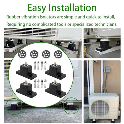[4 Pack] Heavy-Duty Anti-Vibration Pads Rubber Isolator Mounting Brackets Kit with 8 Expansion Screws + 4 Shock Absorbing Pads – Designed for Mini Split AC/Central Air Conditioner/Air Compressor Feet
