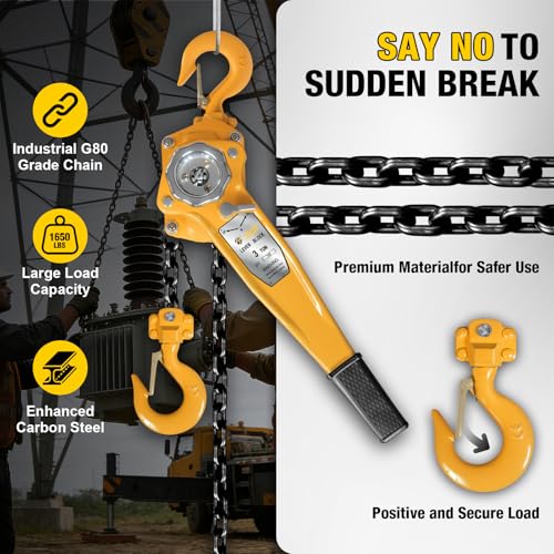 YELLOW JACKET 3 Ton Manual Lever Chain Hoist, 10 FT Come Along, G80 Galvanized Carbon Steel with Weston Double-Pawl Brake, Chain Come Along and Safety Measures for Chain Fall - size: 3 Ton 10FT