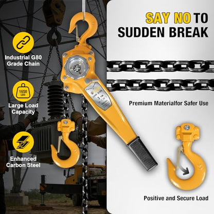 YELLOW JACKET 3 Ton Manual Lever Chain Hoist, 10 FT Come Along, G80 Galvanized Carbon Steel with Weston Double-Pawl Brake, Chain Come Along and Safety Measures for Chain Fall - size: 3 Ton 10FT