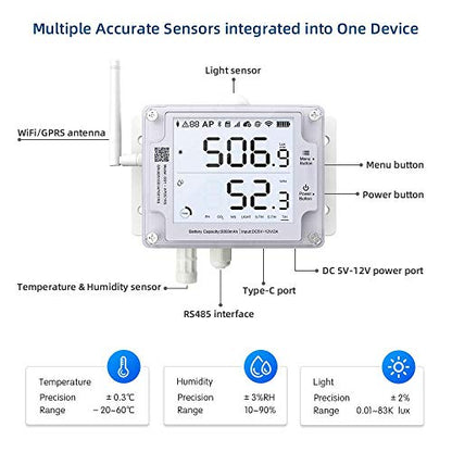 Thermometer Hygrometer, Wireless Temperature Data Logger, Remote Humidity Monitor for Refrigerated Truck Free App Email Alarm, IFTTT 2.4GHz only (GS1-AL4G1RS WiFi & SIM) - style: GS1-AL4G1RS WiFi & SIM