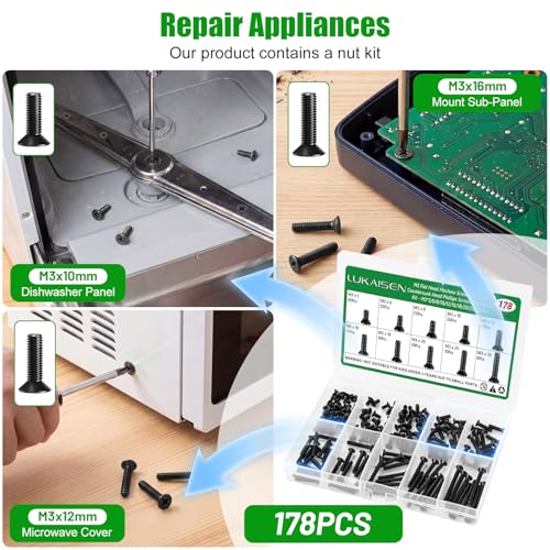 178 Pcs Black M3 Flat Head Machine Screws Kit for Laptop & RC - size: 178Pcs M3*5/6/8/10/12/16/18/20/25/30mm-Flat
