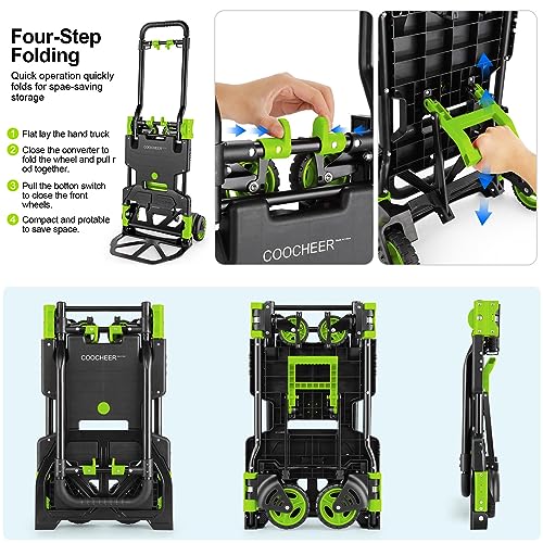 Folding Hand Truck Dolly, 330lb Convertible 4 to 2 Wheel Moving Cart, Green - size: 330LB Green