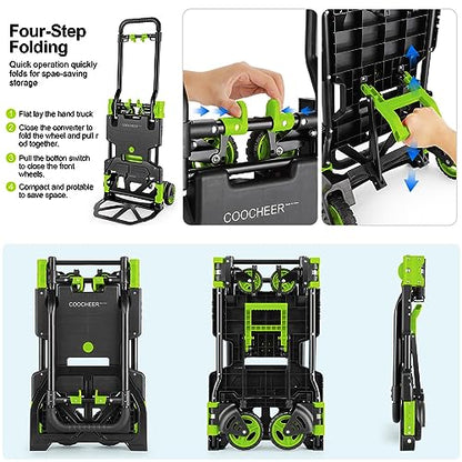 Folding Hand Truck Dolly, 330lb Convertible 4 to 2 Wheel Moving Cart, Green - size: 330LB Green