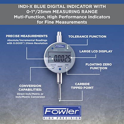 Fowler 54-520-250-0, Ind-X Blue Digital Indicator with 1.0"/25mm Measuring Range - style: 1" 0.0005" 54-520-250-0 0-1" Travel Electronic