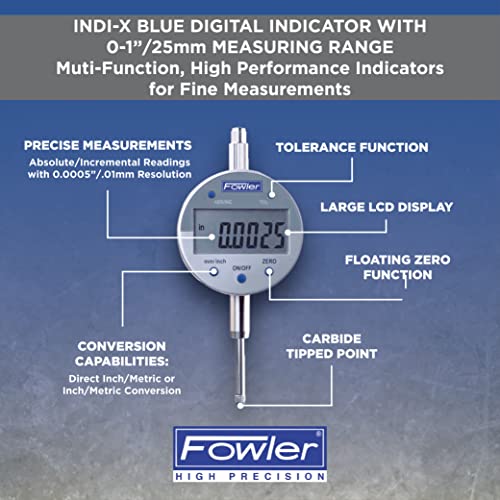 Fowler 54-520-250-0, Ind-X Blue Digital Indicator with 1.0"/25mm Measuring Range - style: 1" 0.0005" 54-520-250-0 0-1" Travel Electronic