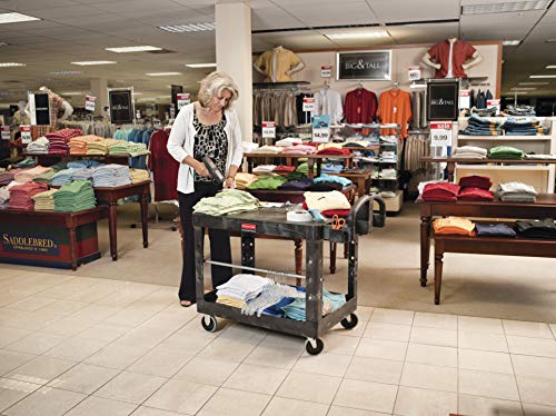 Rubbermaid Commercial Products 2-Shelf Utility/Service Cart, Medium, Flat Shelves, Ergonomic Handle, 500 lbs. Capacity, Ideal for Warehouse/Garage/Cleaning/Manufacturing - size: Medium 2-Shelf, style: Ergonomic Handle