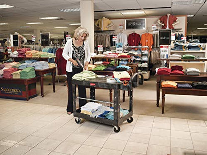 Rubbermaid Commercial Products 2-Shelf Utility/Service Cart, Medium, Flat Shelves, Ergonomic Handle, 500 lbs. Capacity, Ideal for Warehouse/Garage/Cleaning/Manufacturing - size: Medium 2-Shelf, style: Ergonomic Handle