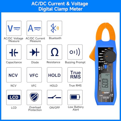 OWON Digital Clamp Meter Auto Range 20000 Counts AC/DC Resistance Capacitance Tester Multiple Measurement Functions NVC VFC Diode Overload Protection True RMS Multimeter CM2100B