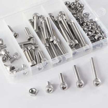 M6 x 10mm 20mm 30mm 40mm Hex Socket Head Cap Screws Bolts and Nuts, Stainless Steel 304, Bright Finish, Metric Allen Drive, Fully Thread, Assortment Kit 80PCS - size: Socket M6x10-40mm+Nuts