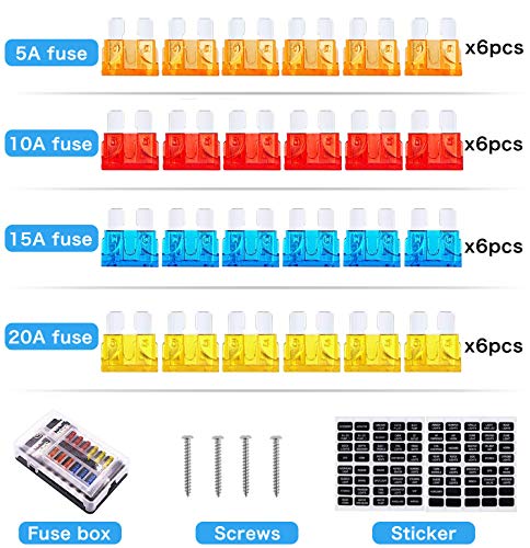12 Way 12V Fuse Box 12Volt Blade Fuse Block, 12 Circuit W/Negative Bus Waterproof Fuse Box with LED Indicator for 12V/24V Automotive Golf Cart Truck Car Boat Marine RV Van Vehicle - style: 12 Way