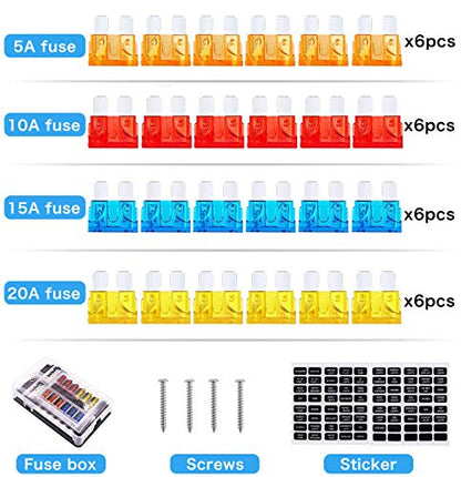 12 Way 12V Fuse Box 12Volt Blade Fuse Block, 12 Circuit W/Negative Bus Waterproof Fuse Box with LED Indicator for 12V/24V Automotive Golf Cart Truck Car Boat Marine RV Van Vehicle - style: 12 Way