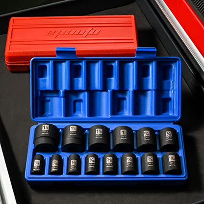 EPAuto 1/2-Inch Drive SAE Shallow Impact Socket Set, CRV, 6-Point 14 Sockets - style: SAE - Shallow