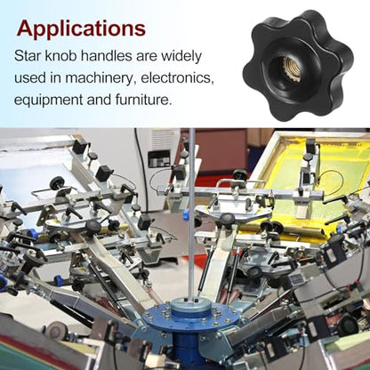 HARFINGTON 10pcs Star Knobs M5 Female Thread 25mm Head Plastic Through Hole Brass Screw-in Clamping Handles Threaded Hand Knobs, Black - color: Black, size: M5 x 25mm