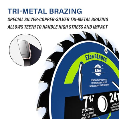 EZee 5-Pack 7-1/4 Inch Circular Saw Blade 24T with 5/8 Inch Arbor,ATBR TCT Carbide-Tipped,0.06 Inch Super Thin Kerf Saw Blade for Various Wood Cutting, Framing,Plywood, MDF, OSB,Max RPM 8300 - size: 7-1/4" 24T (5-pack)