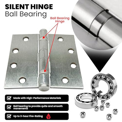 A1 ProGuard 4.5" Heavy Duty Door Hinge, 3 Pack 4.5 x 4.5 Inch Ball Bearing Door Hinges with Square Corners for Commercial and Residential Doors, Brushed Nickel