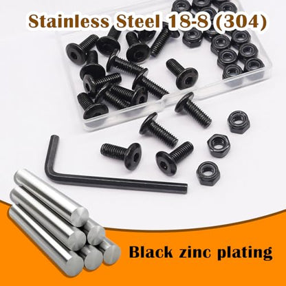 weideer 30pcs M6 x 30mm Nuts and Bolts Kit, Stainless Steel 18-8 (304) Flat Head Hex Socket Cap Furniture Bolts,Nylon Insert Hex Lock Nuts with Hex Spanner K-182 30pcs - size: M6x30mm, style: Flat Head Hex