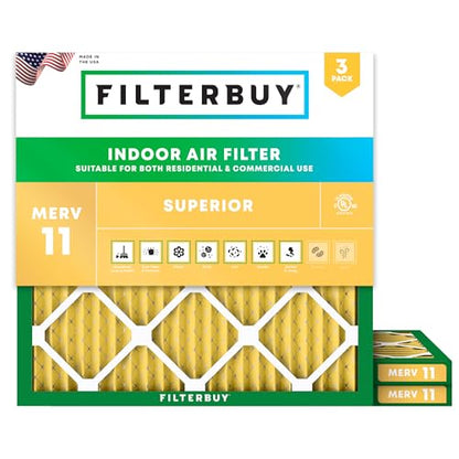 Filterbuy 10x10x1 Air Filter MERV 11 Pet & Allergy Defense (3-Pack) - size: 10x10x1