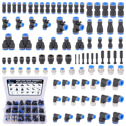 94 Pcs Quick Connect Air Line Fittings Kit Pneumatic Air Fittings - color: Black-94PCS