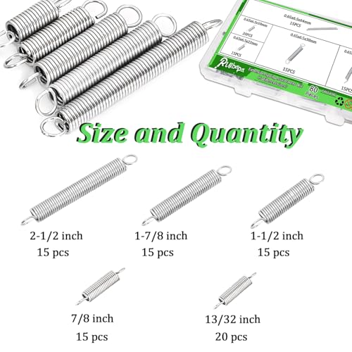 80 PCS Extension Spring Assortment Kit 5 Different Sizes - size: 80PCS (5 Sizes)