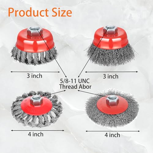 7 Pack Wire Wheel Cup Brush for 4 1/2 Angle Grinder with 5/8"-11 Thread Extension Rod,4 & 3 Inch Twist Knotted Coarse Crimped Wire Brushes (Wire Wheel Set & Grinder Extension Rod) - style: Wire Wheel Set & Grinder Extension Rod