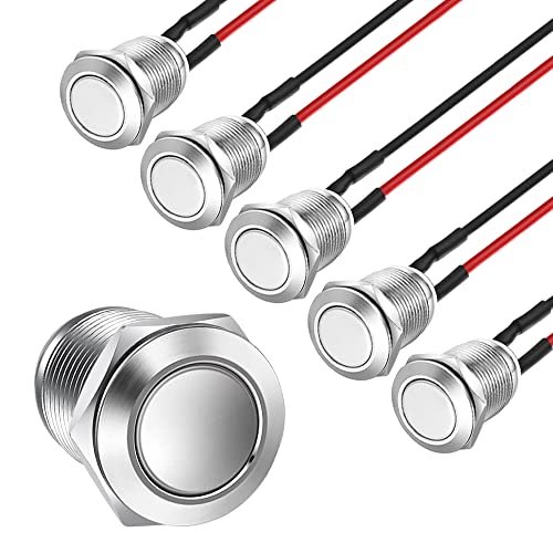 Gebildet 5pcs 12mm 2A 12V/24V/125V/250V AC Prewired Waterproof Push Button Momentary Stainless Steel Push Button On Off (Flat Head) - color: SS-Momentary-5pcs